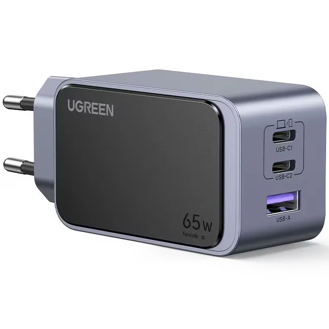 Incarcator retea UGREEN Nexode S 65W 3-Port GaN Fast Charger EU, 2x USB-C + 1x USB-A, Gri