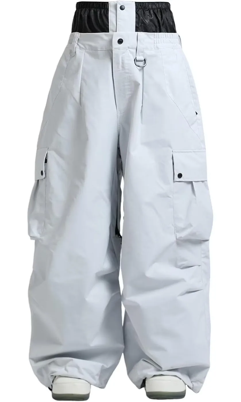 Pantaloni largi pentru schi si snowboard, Unisex, protectie 20.000 mm, respirabilitate 15.000 g/m²/24 h, fermoare etanse, aerisire reglabila, parazapezi si 4 buzunare, pentru temperaturi de pana la -10 °C, Gri Deschis, Marimea XL