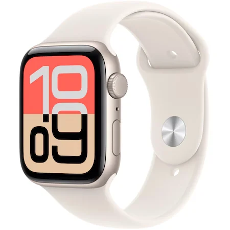 Apple Watch SE (2025), GPS, Carcasa Starlight Aluminium 44mm, Starlight Sport Band - M/L