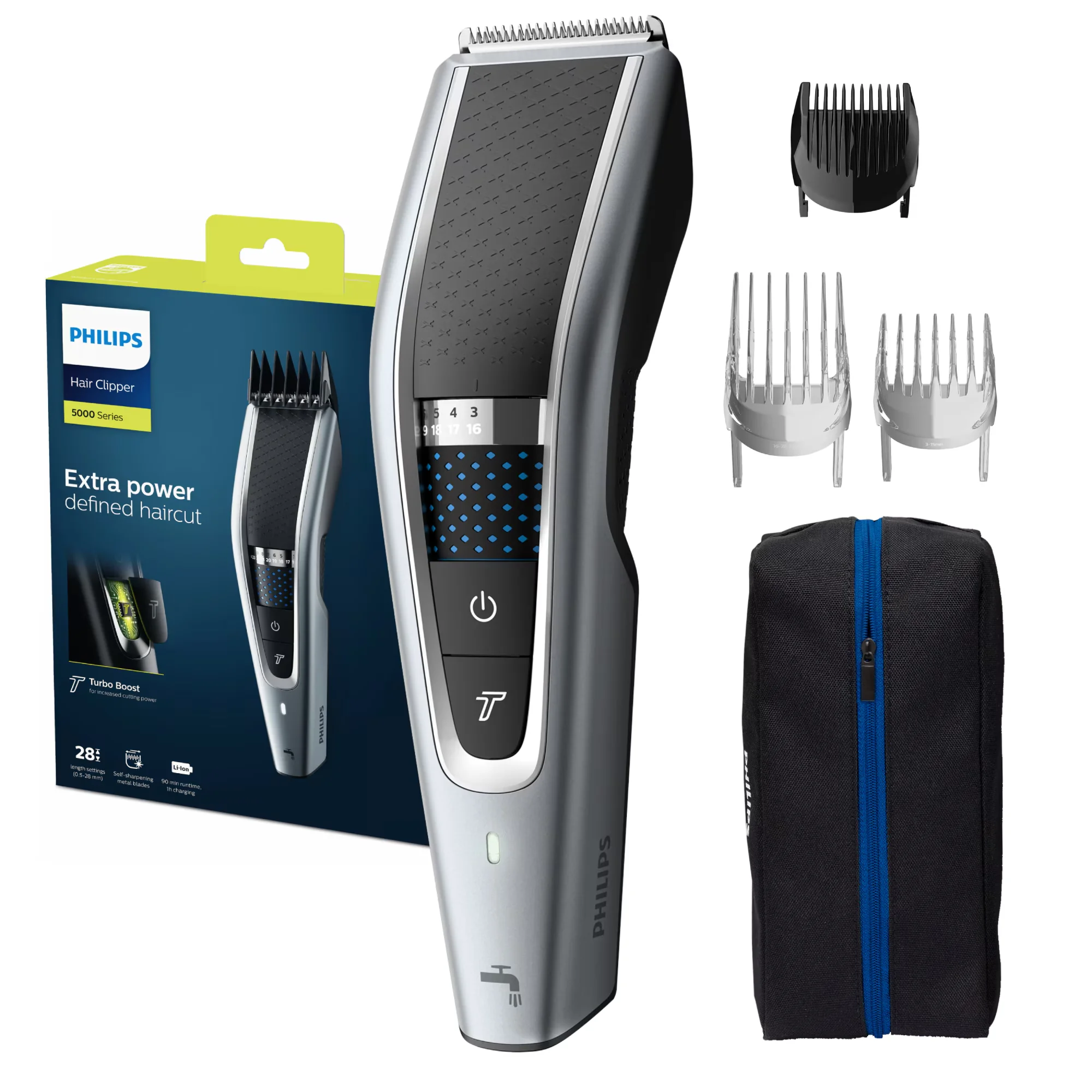 Masina de tuns PHILIPS Seria 5000 HC5630/15, 28 setari de lungime (0.5-28 mm), 90 min autonomie fara fir/nelimitat…