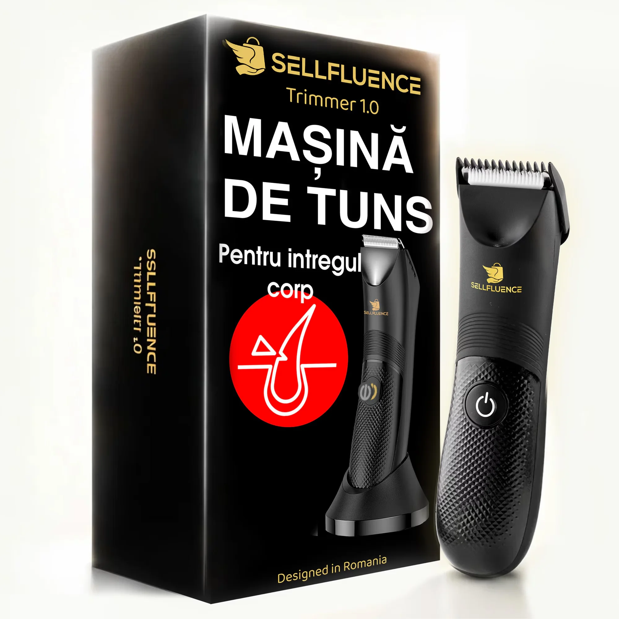 Masina de tuns profesionala Sellfluence Trimmer 1.0, aparat de tuns si trimmer pentru par, masina tuns barba, corp…