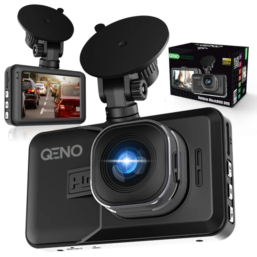 Camera auto de bord DVR Qeno OneView cu card memorie 32GB inclus, Camera de bord FULL-HD 1080P, Display LCD 3…