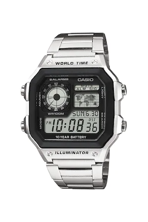 Casio, Ceas cronograf cu display digital, Argintiu, AE-1200WHD-1A