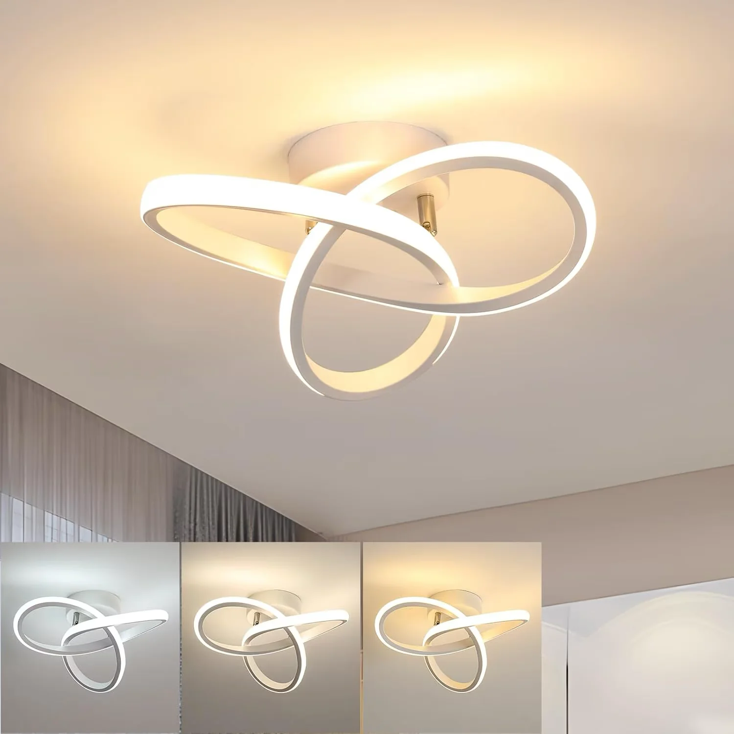 Plafoniera moderna LED, Goeco, Aluminiu/Silicon, 22W, 24x5 cm, Lumina Calda/Neutra/Rece, Alb, Pentru Sufragerie,…