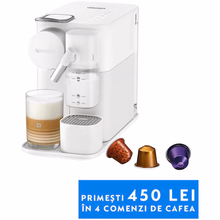 Espressor Nespresso by De’Longhi Lattissima One Evolution EN510.W, 19 bari, 1450 W, Alb, set capsule degustare…