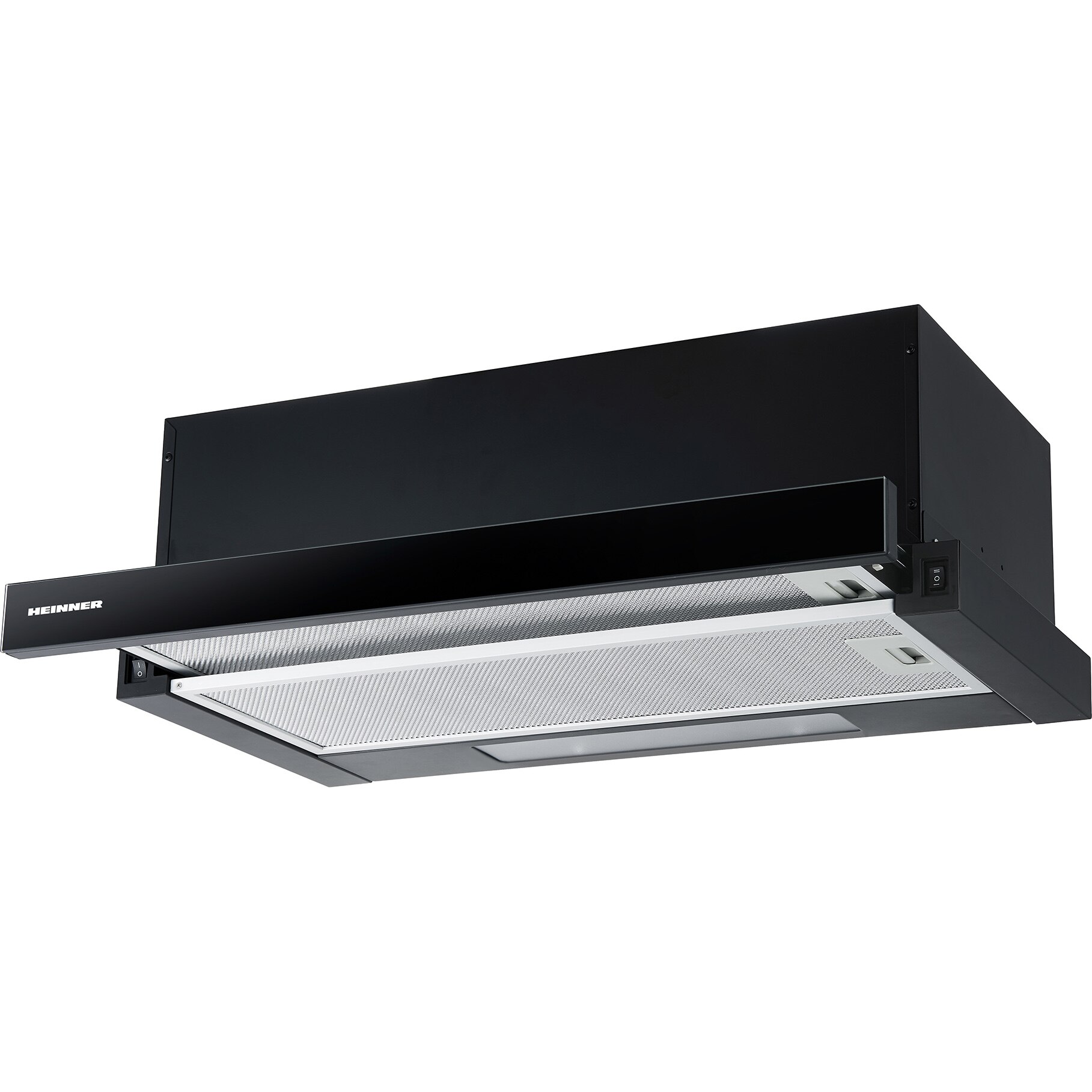 Hota incorporabila telescopica Heinner HTCH-F400GBK, Putere de absorbtie 358.4 mc/h, 1 motor, 60 cm, Sticla neagra