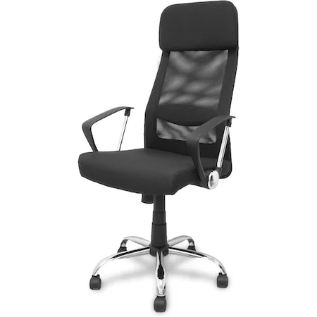 Scaun birou ergonomic Quasar & Co. Alpha, spatar inalt, suport lombar, mesh respirabil, baza cromata, negru