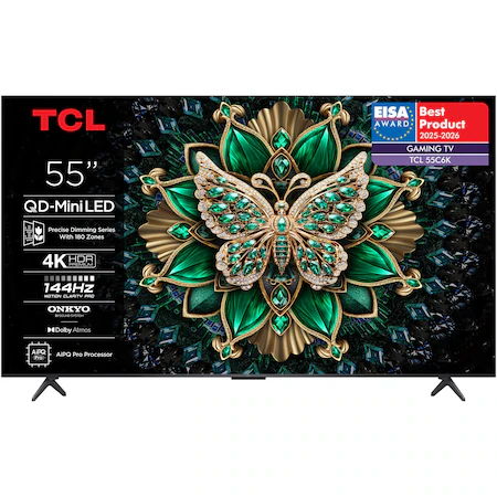 Televizor TCL QD-MiniLed 55C6K, 139 cm, Smart Google TV, 4K Ultra HD, 100Hz, Clasa F